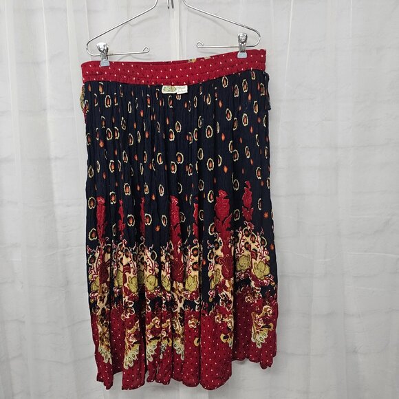Vintage Collections Etc. Skirt Blue Red Floral Boho Midi Hippie Festival L FLAW - Picture 6 of 9